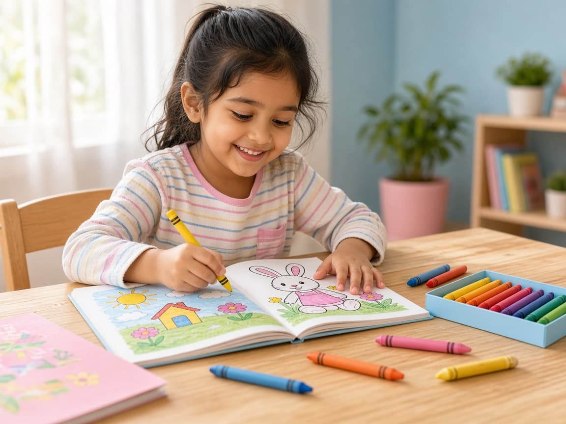 Child coloring a printable worksheet